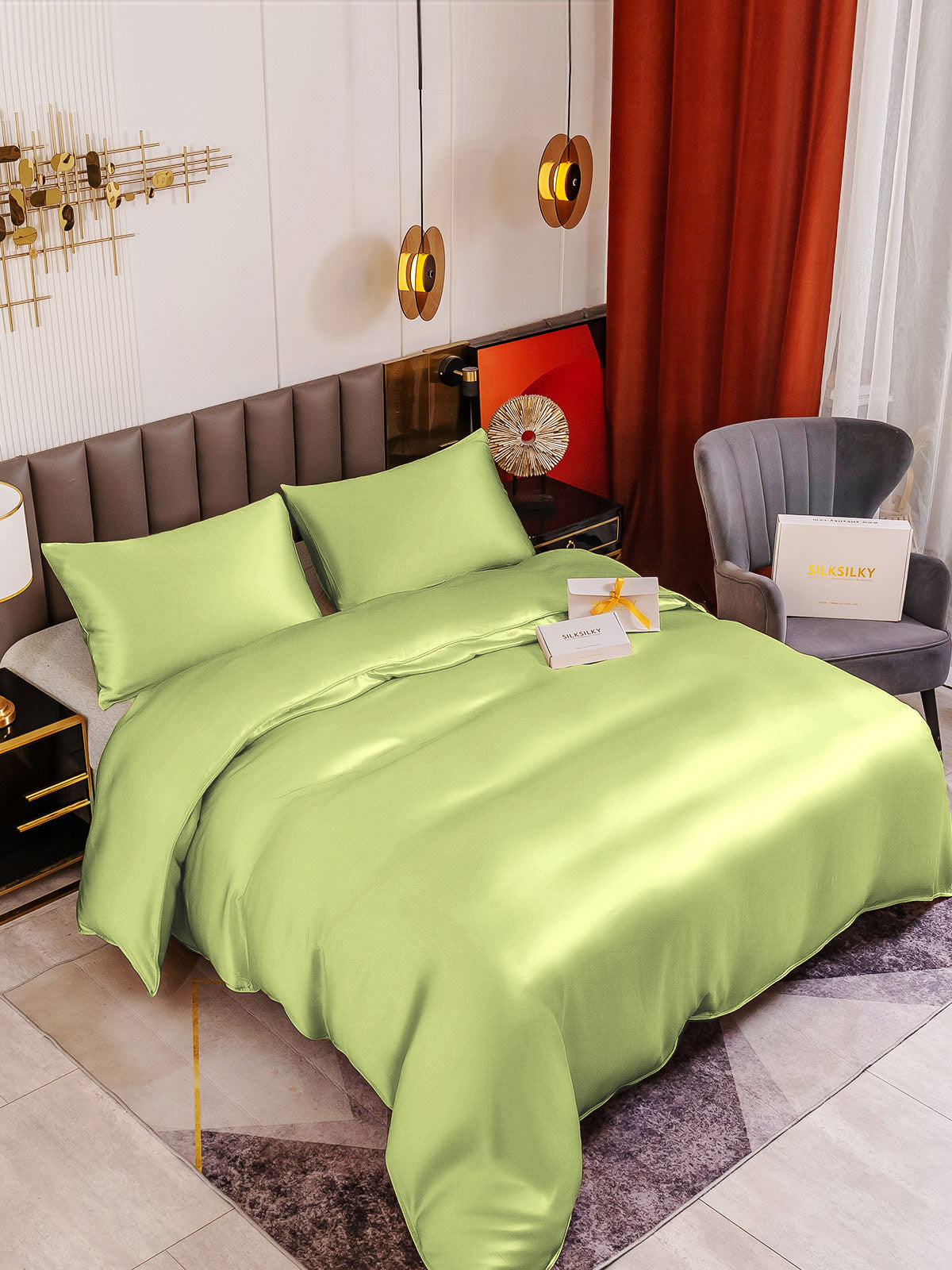 [Mintgrøn] SilkSilky-DK 19Momme Bedding Set 001