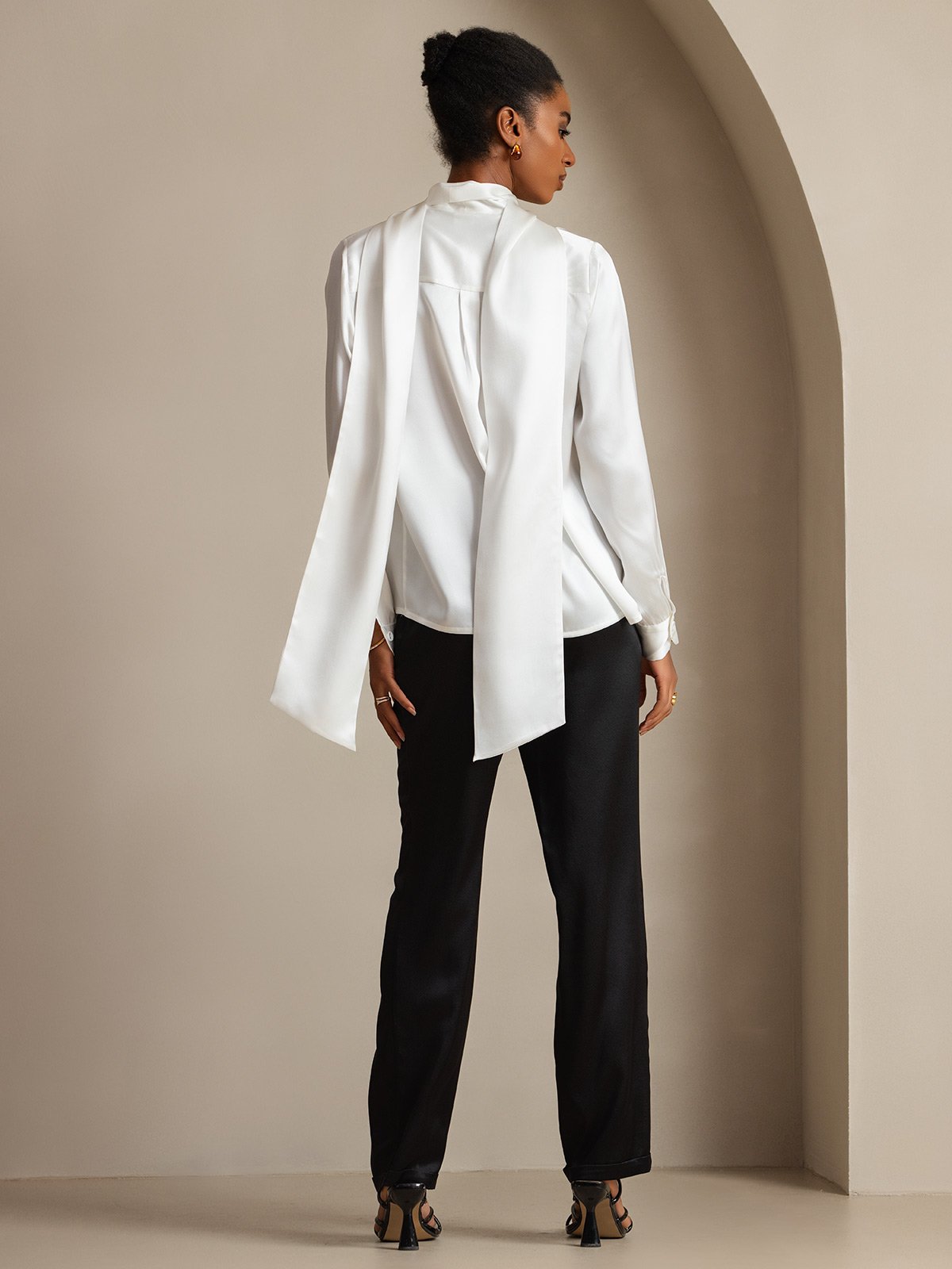 [Hvid] SilkSilky-DK 19Momme Silke Womens Shirt 002