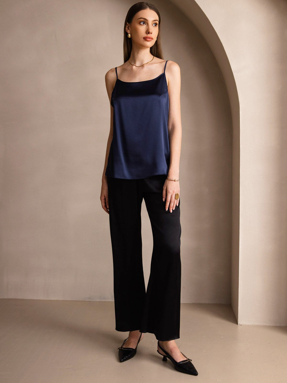 [Mørkeblå] SilkSilky-DK 19Momme Silke Camisoles 006