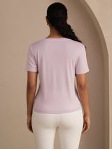 [Lavendel] SilkSilky-DK Short Sleeve V Neck T-shirt til kvinder 002