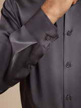 [Mørkegrå] SilkSilky-DK Long Sleeve Lapel Collar Herreskjorte 004