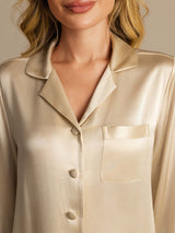 [Champagne] SilkSilky-DK Long Sleeve Lapel Collar Dame Pyjamas 008