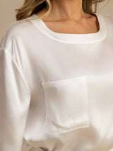 [Hvid] SilkSilky-DK Short Sleeve Round Neck Dame Pyjamas 005