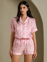 [Lyserød Leopard] SilkSilky-DK Short Sleeve Notch Collar Dame Pyjamas 004