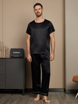 [Sort] SilkSilky-DK Short Sleeve Round Neck Pyjamas til Mænd 005