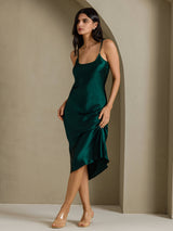 [Mørkegrøn] SilkSilky-DK Sleeveless V Neck Natkjole 001
