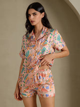 [Lyserød Fauna] SilkSilky-DK Short Sleeve Notch Collar Dame Pyjamas 004