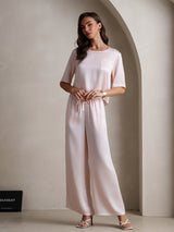 [Lyserød] SilkSilky-DK Halv ærme Rund Hals Dame Pyjamas 005