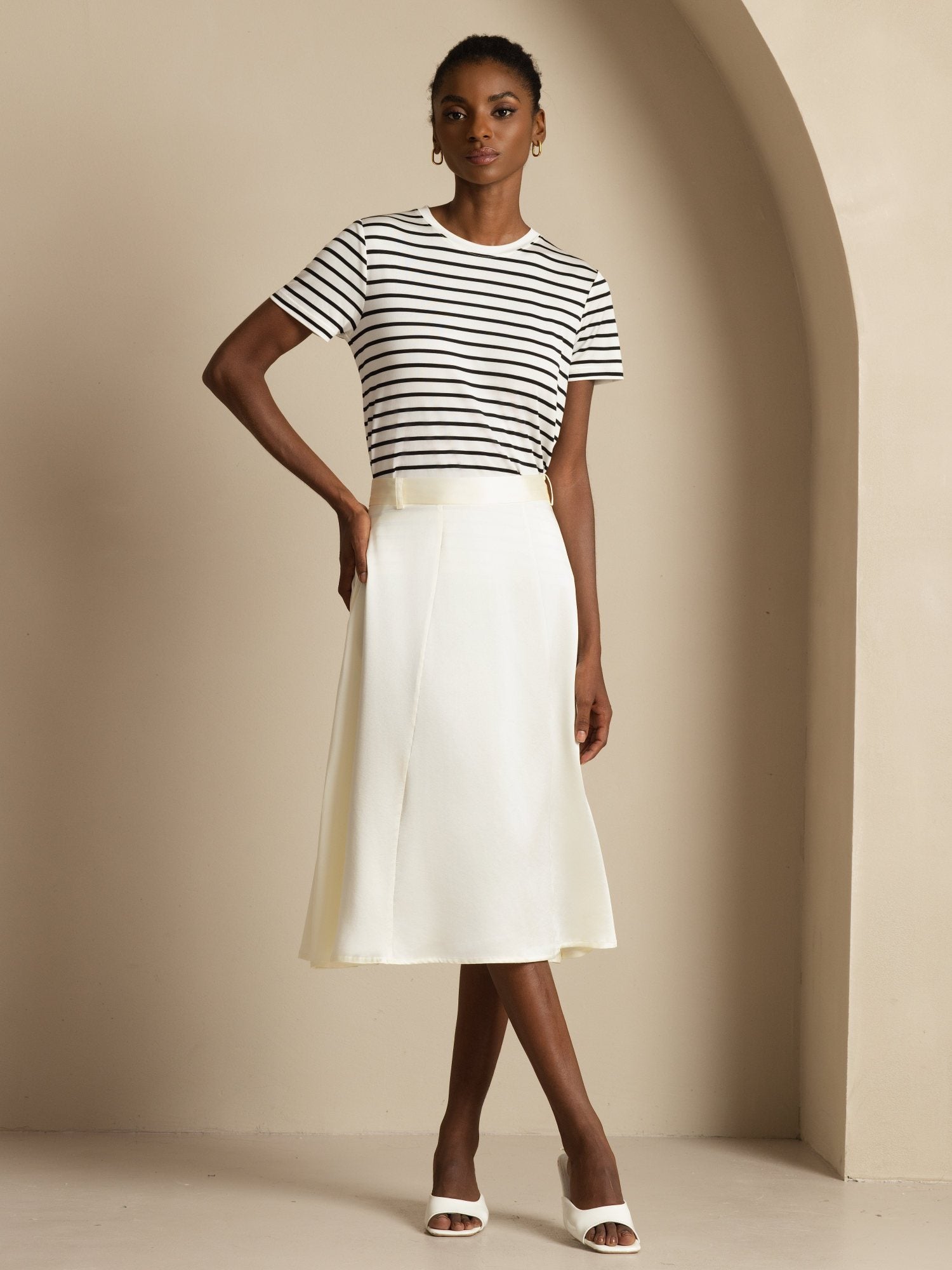 [Elfenben] SilkSilky-DK 19Momme Silke Skirt 004