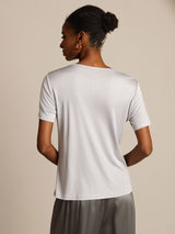 [Sølv] SilkSilky-DK Kort ærme Rund Hals T-shirt til kvinder 002