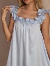 [Gråblå] SilkSilky-DK Sleeveless Square Neck Natkjole 007