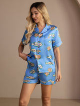 [Blå Fisk] SilkSilky-DK Short Sleeve Lapel Collar Dame Pyjamas 004