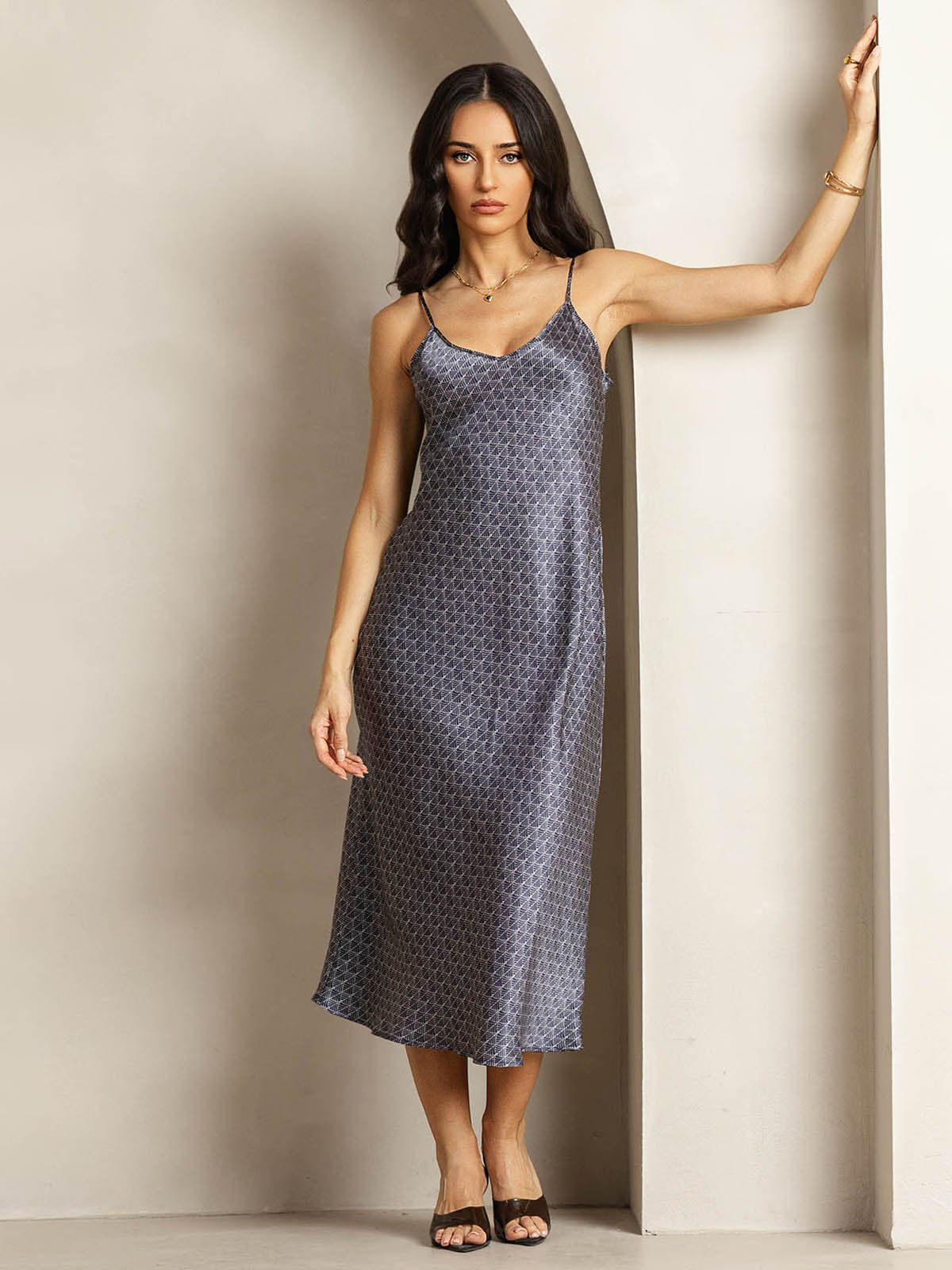 [Marine Ginkgo] SilkSilky-DK 19Momme Silke Dress 001