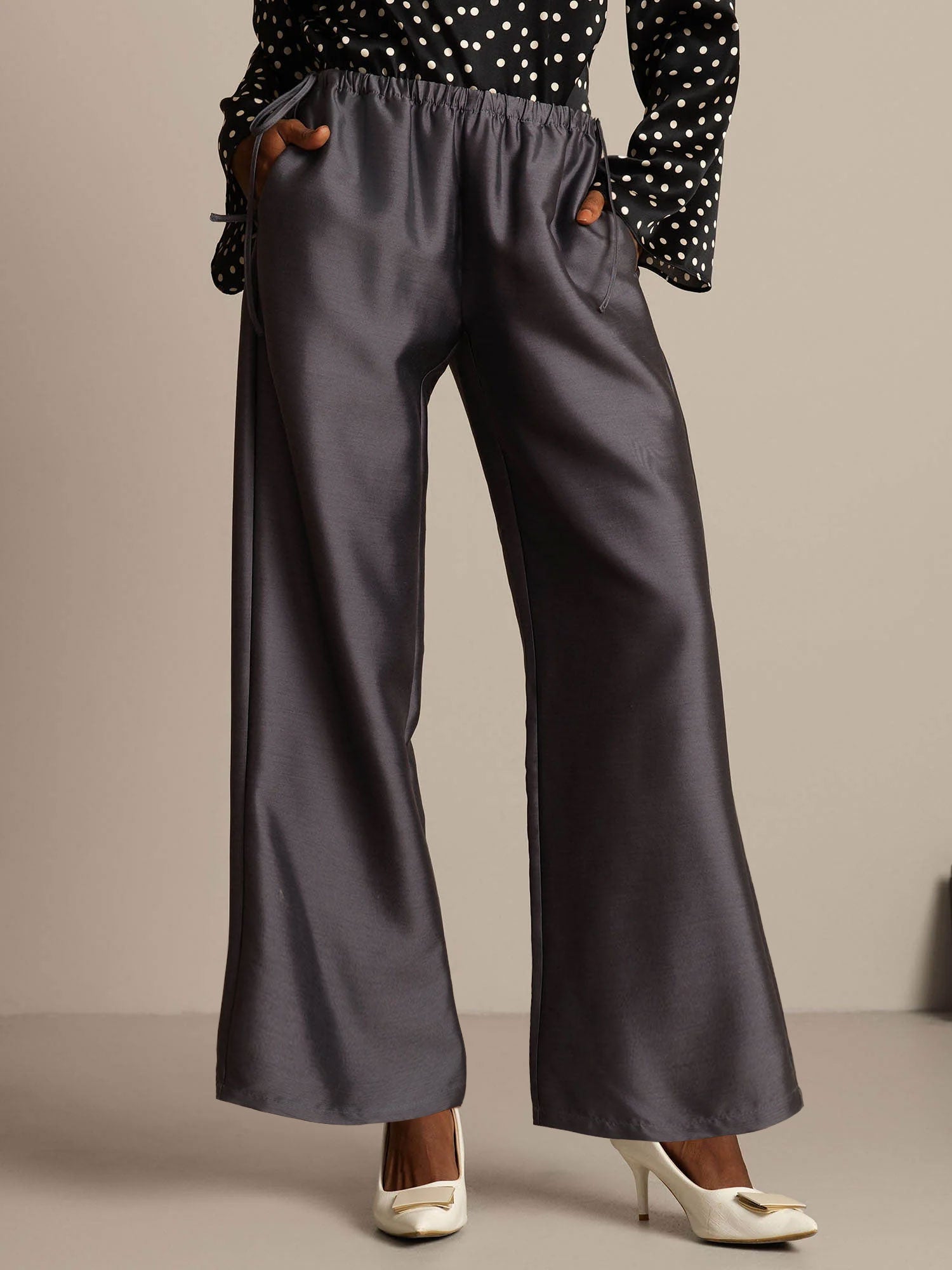 [Grå] SilkSilky-DK 32Momme Silke Womens Pants 001,