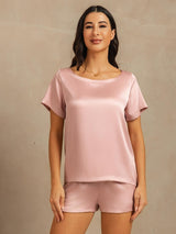 [Ferskenhud] SilkSilky-DK 19Momme Kort ærme Rund Hals Dame Pyjamas 003