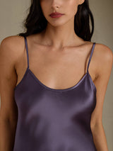 [Lilla Grå] SilkSilky-DK Sleeveless V Neck Natkjole 004