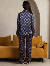 [Marine Kæde] SilkSilky-DK Long Sleeve Lapel Collar Dame Pyjamas 003