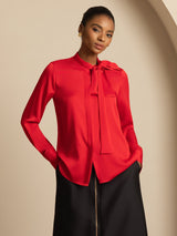 [Vin] SilkSilky-DK 19Momme Langærmet Bindekrage Bluse 003