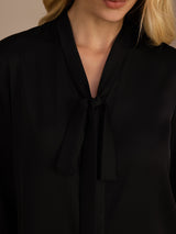 [Sort] SilkSilky-DK Long Sleeve Tie Neck Damebluser 004
