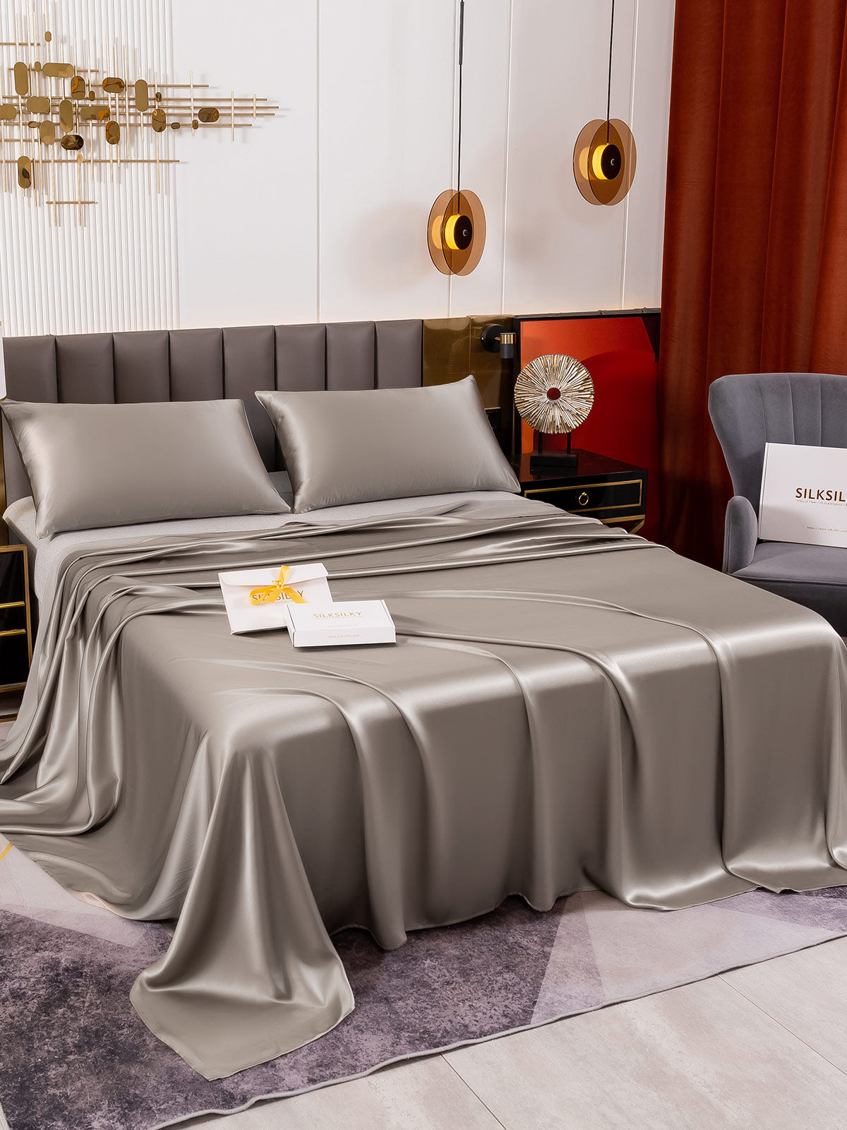 [Grå] SilkSilky-DK 19Momme Bedding Set 003