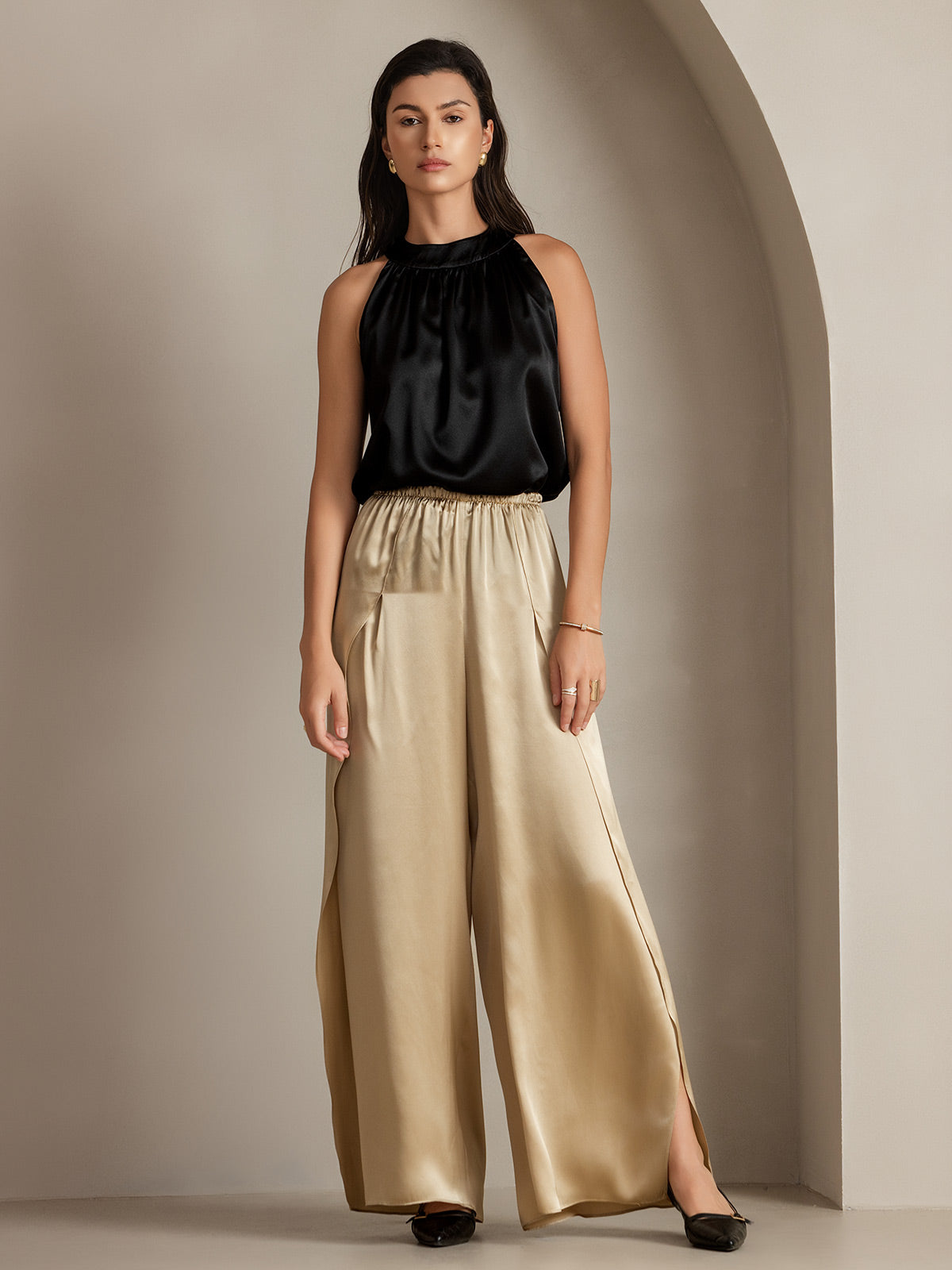 [Champagne] SilkSilky-DK 19Momme Silke Split Damebukser 013
