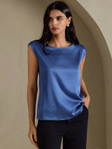 [Ægte Petrol] SilkSilky-DK Cap Sleeve Round Neck T-shirt til kvinder 001