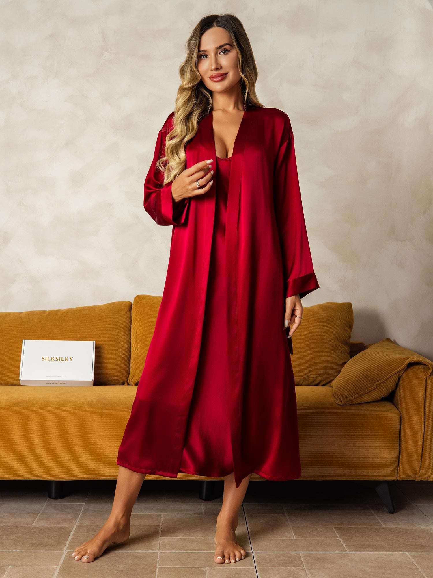[Vin] SilkSilky-DK Silke Wrap Natkjole & Morgenkåbe Sæt 006