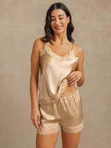 [Champagne] SilkSilky-DK V Neck Camisole Sæt 001