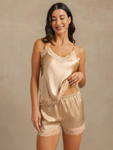 [Champagne] SilkSilky-DK Sleeveless V Neck Camisole Sæt 001