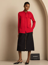 [Vin] SilkSilky-DK 19Momme Langærmet Bindekrage Bluse 001