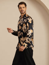 [Sort Drage] SilkSilky-DK Long Sleeve Lapel Collar Herreskjorte 005