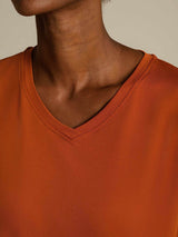 [Orange] SilkSilky-DK Short Sleeve V Neck T-shirt til kvinder 004