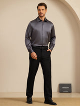 [Mørkegrå] SilkSilky-DK Long Sleeve Lapel Collar Herreskjorte 005