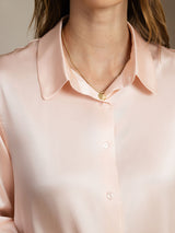 [Lys Pink] SilkSilky-DK Long Sleeve Lapel Collar Dameskjorte 004