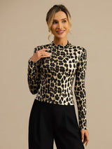 [Leopard] SilkSilky-DK Langærmet Falsk Krave T-shirt til kvinder 003