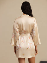 [Champagne] SilkSilky-DK 3/4 Sleeve Dame Morgenkåbe 002