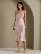 [Skyggegrå] SilkSilky-DK Sleeveless V Neck Kjole 003