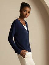 [Mørkeblå] SilkSilky-DK Long Sleeve Dame Cardigan 005