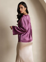 [Mørke Lilla] SilkSilky-DK Long Sleeve Boat Neck Bluse 002