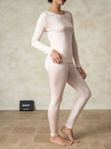 [Lys Pink] SilkSilky-DK Long Sleeve Round Neck Dame Lange Underbukser 002