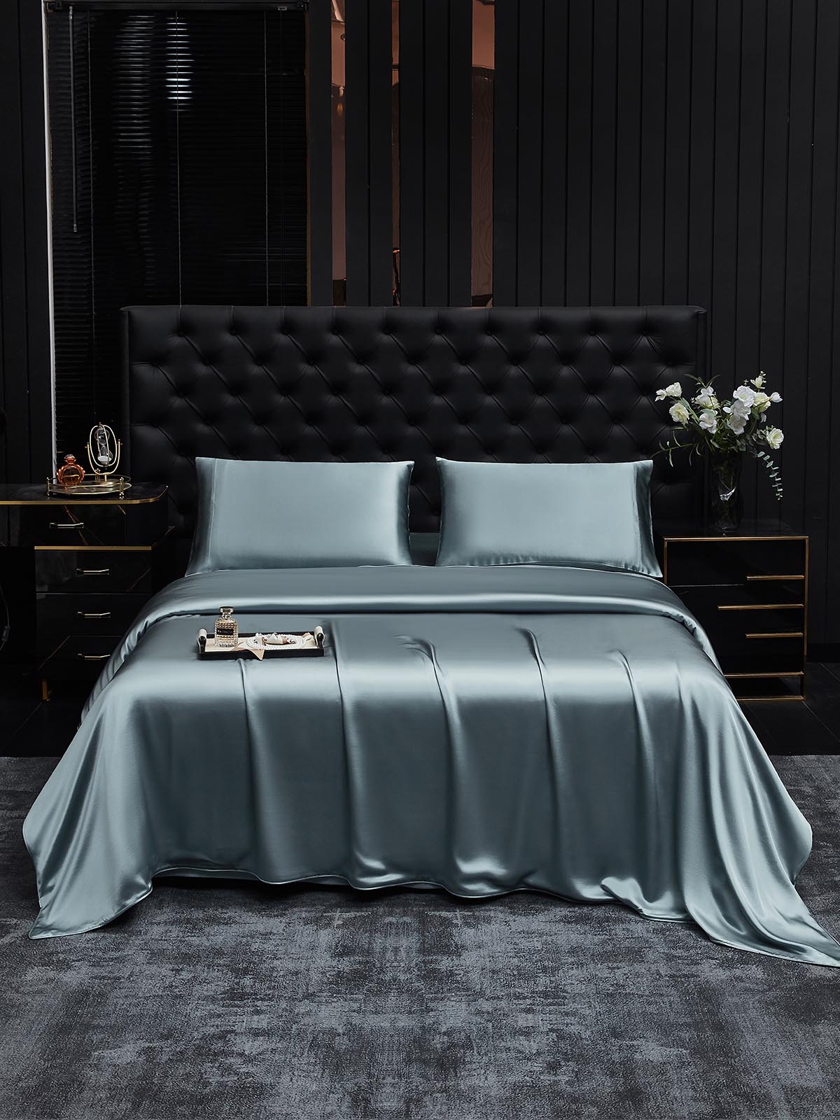 [Gråblå] SilkSilky-DK 19Momme Bedding Set 001