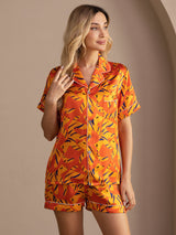 [Orange Ræv] SilkSilky-DK Short Sleeve Lapel Collar Dame Pyjamas 005