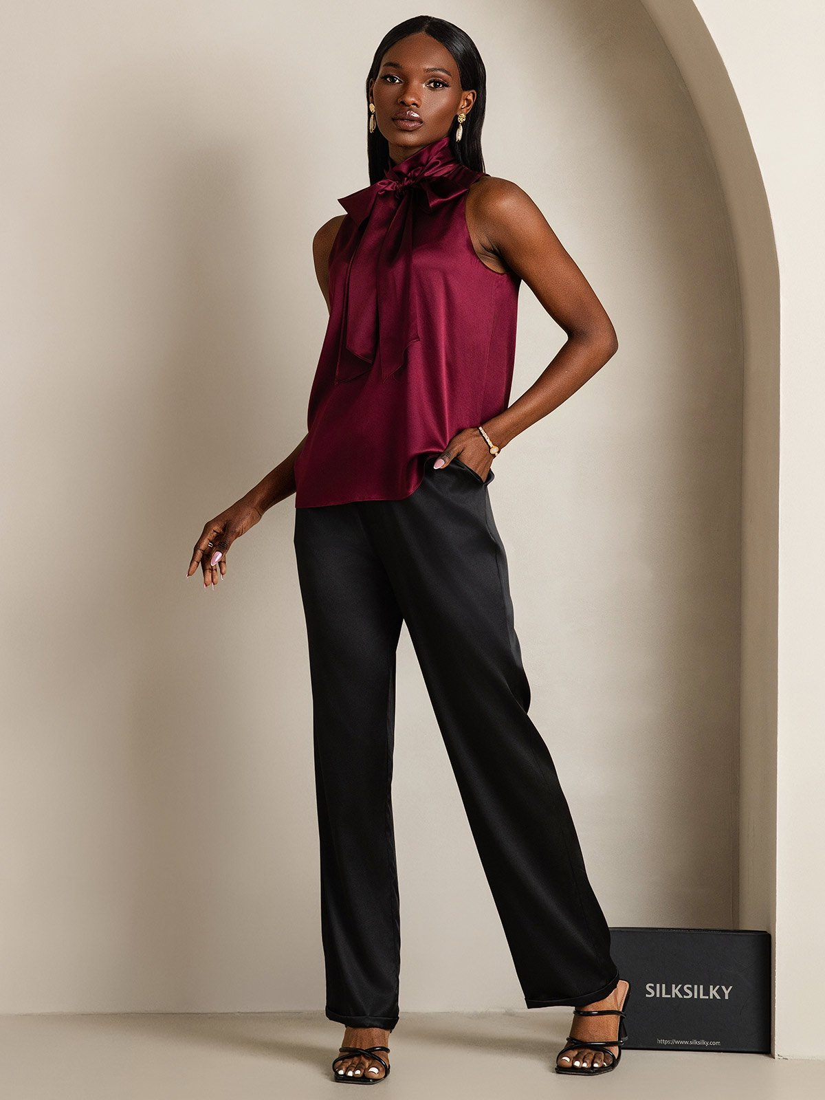 SilkSilky-DK 19Momme Silke Womens Shirt Mørkerød 006
