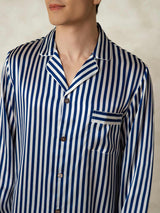 [Marine Stribe] SilkSilky-DK 19Momme Mens Pajamas 006,