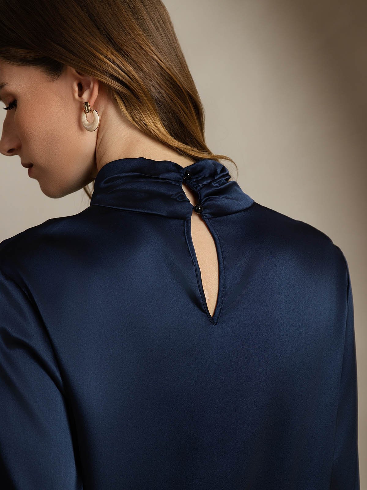 [Mørkeblå] SilkSilky-DK 19Momme Silke Womens Shirt 004