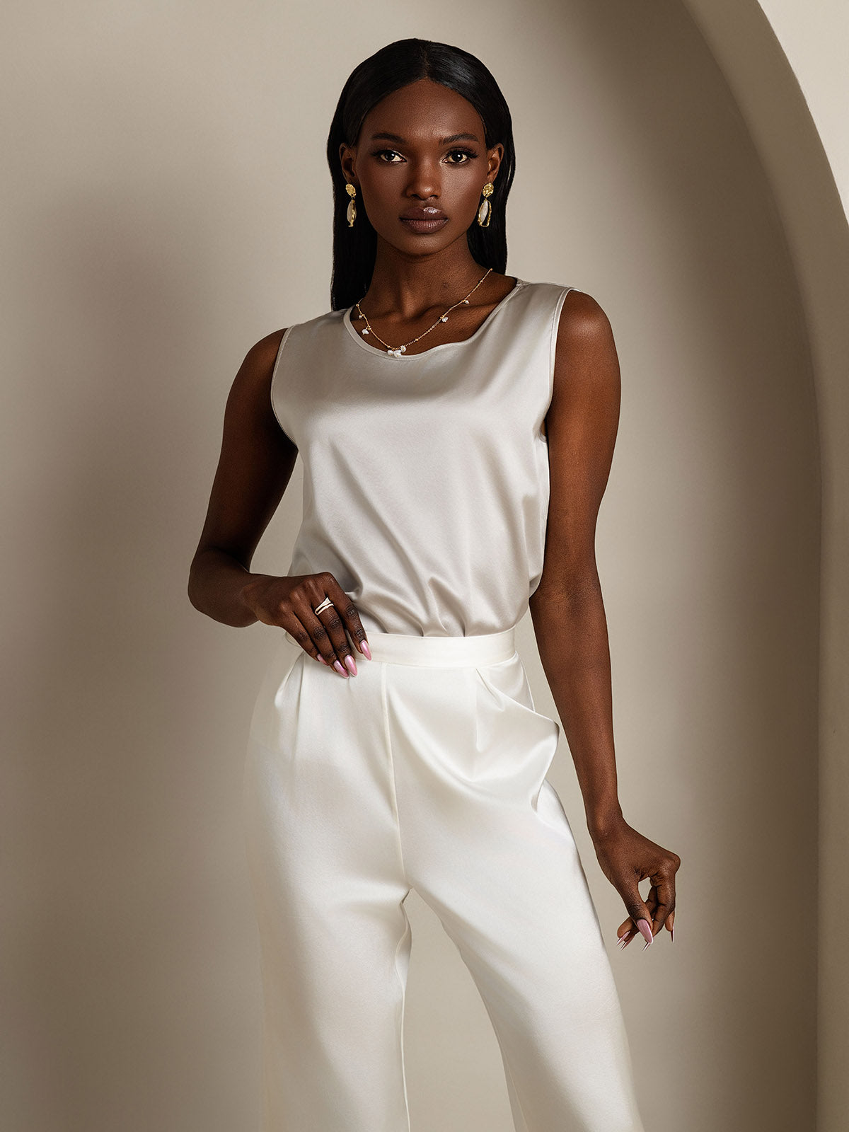 [Lysegrå] SilkSilky-DK 19Momme Silke Camisoles 006