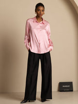 [Rosa Stribe] SilkSilky-DK Long Sleeve Lapel Collar Dameskjorte 011