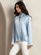 [Gråblå] SilkSilky-DK 19Momme Silke Womens Shirt 002