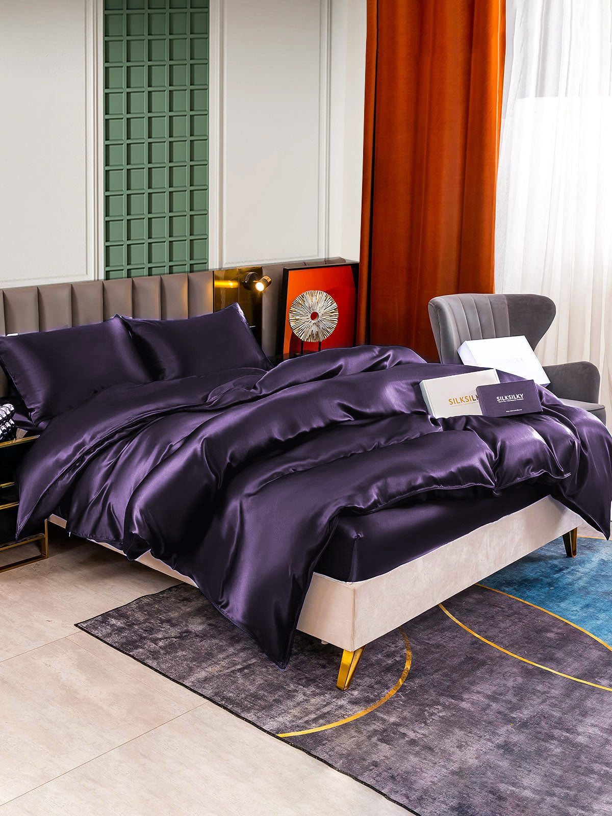 [Mørke Lilla] SilkSilky-DK 25Momme Bedding Set 003