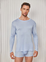 [Lyseblå] SilkSilky-DK Long Sleeve Round Neck Herre T-shirt 001